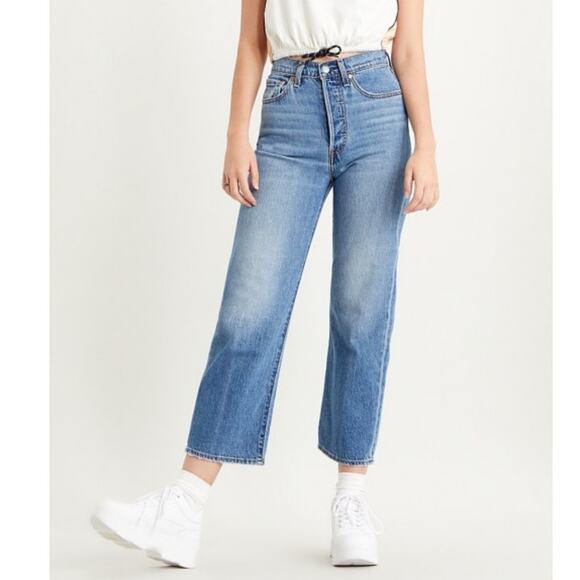 Levi's Ribcage Straight Women's Ankle Jeans in At The Ready Medium Wash Sz 24 - Picture 9 of 14